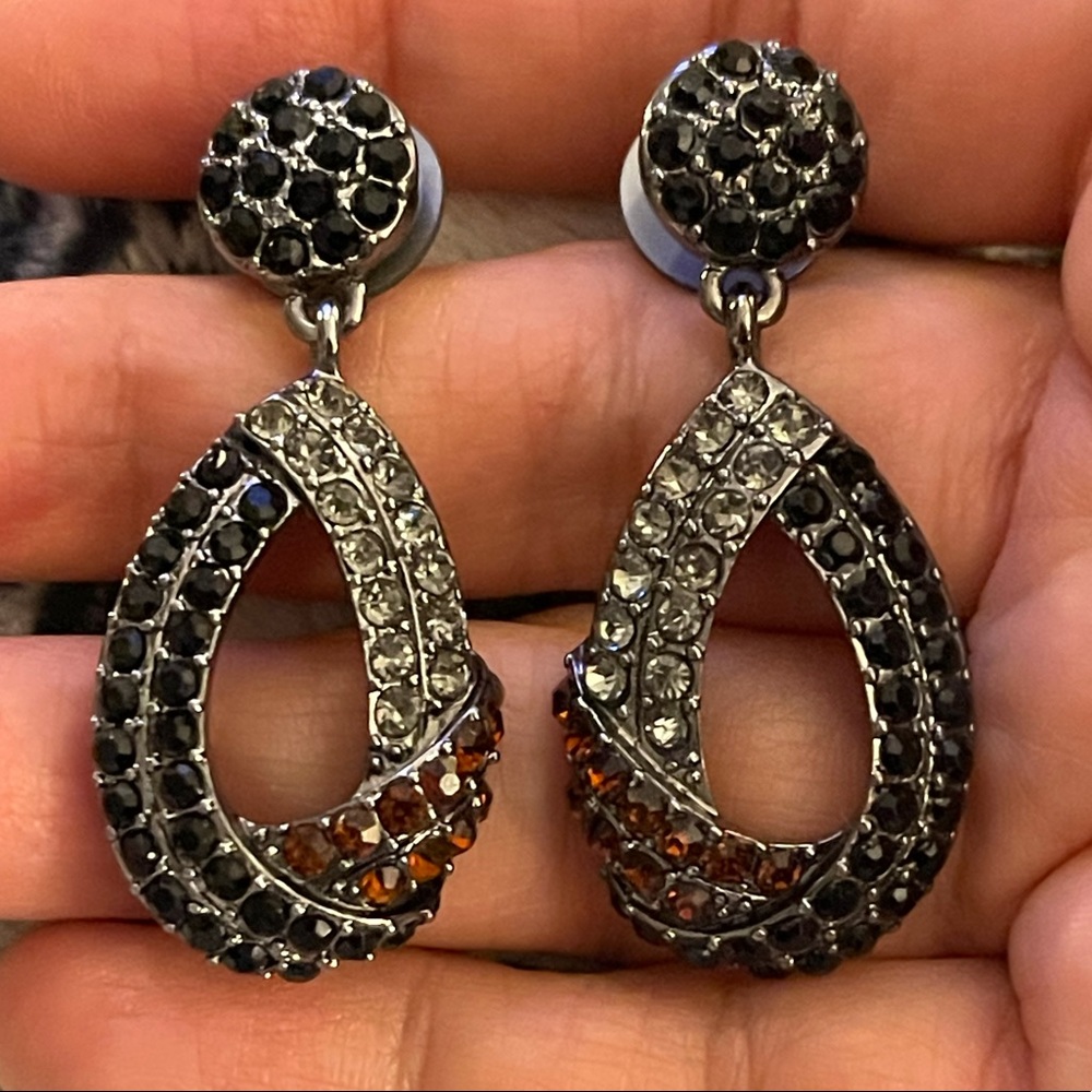 Monet black grey crystal drop earrings - Picture 3 of 5